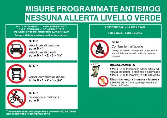 Limitazioni al traffico e agli impianti termici per contenere gli inquinanti atmosferici dal 1 ottobre al 30 aprile 2022