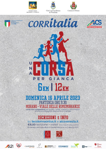 30° “Corritalia – Una corsa per Gianca” domenica 16 aprile a Mirano