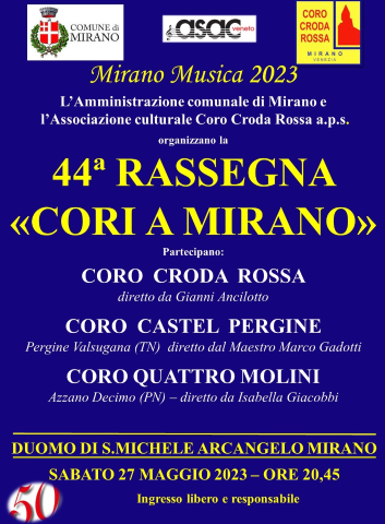 44^ Rassegna “Cori a Mirano”, sabato 27 in Duomo
