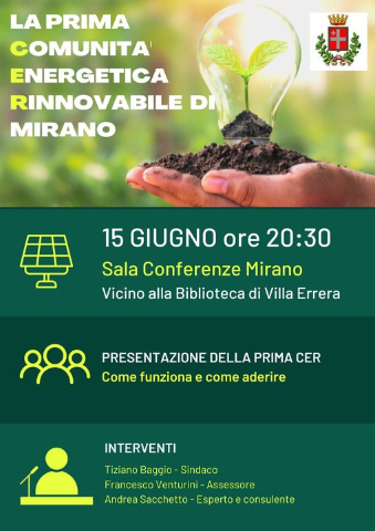 Presentazione pubblica della prima Comunità Energetica Rinnovabile di Mirano (CER)