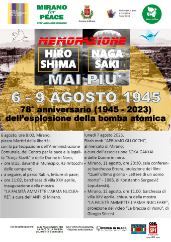 “Memorazione per Hiroshima e Nagasaki” dal 6 al 12 agosto