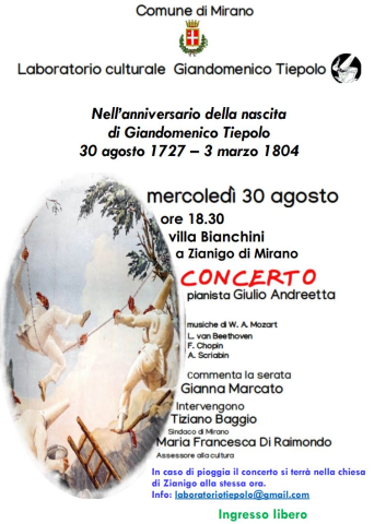 AVVISO: concerto per il compleanno di Giandomenico Tiepolo spostato nella chiesa di Zianigo
