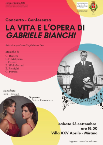 Sabato 23 settembre concerto – conferenza "La vita e l'opera di Gabriele Bianchi"