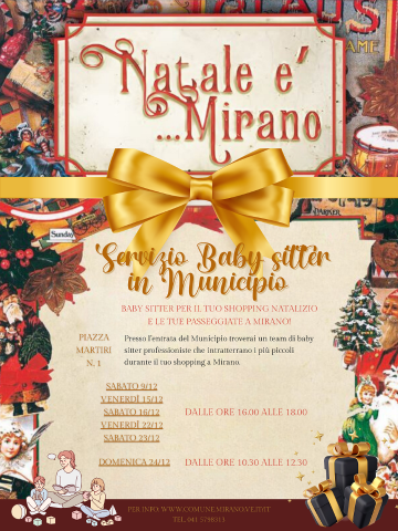 Natale è Mirano: dal 9 dicembre servizio gratuito baby sitter in Municipio