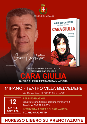Venerdì 12 aprile presentazione libro “Cara Giulia” di e con Gino Cecchettin: POSTI ESAURITI