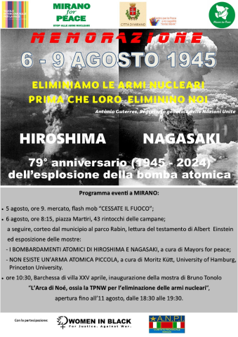 Memorazione per Hiroshima e Nagasaki il 5 e 6 agosto a Mirano