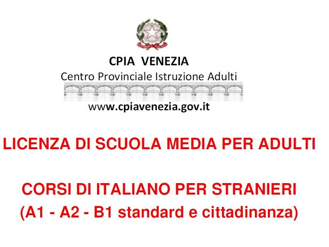 Corsi del CPIA VENEZIA: italiano per stranieri e di licenza media