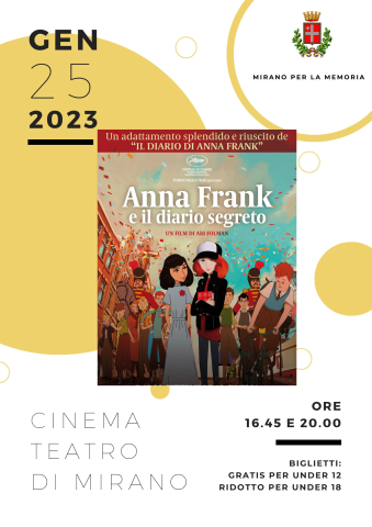 Mirano per la Memoria: proiezione del film d’animazione “Anna Frank e il diario segreto”